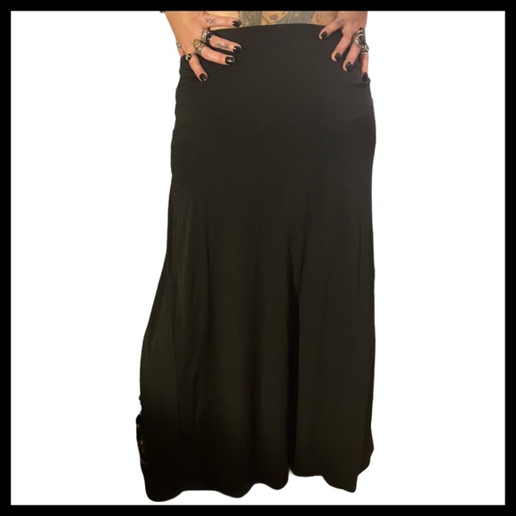 Long black left Split tight skirt with buckles - Picture 7 of 8